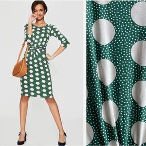 Boden Green and White Polka Dot Long Sleeve Dress